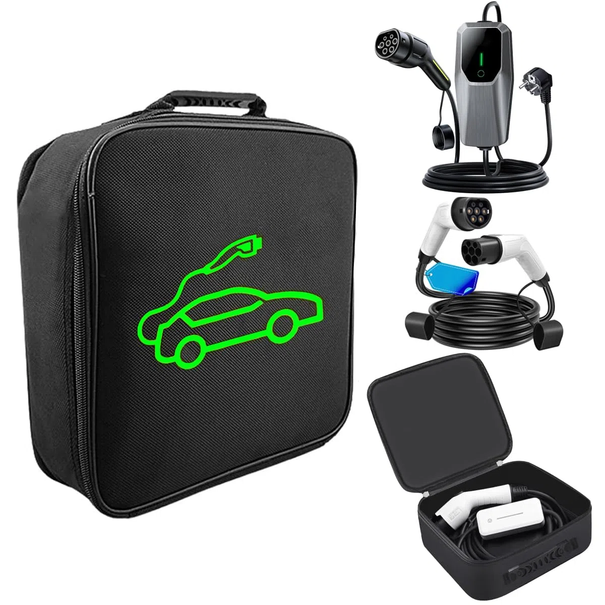 Custodia portatile EV per cavo di ricarica e accessori auto, organizer in nylon 1680D, per cavo di tipo 2/tipo 1, robusta e ideale per bagagliaio o garage